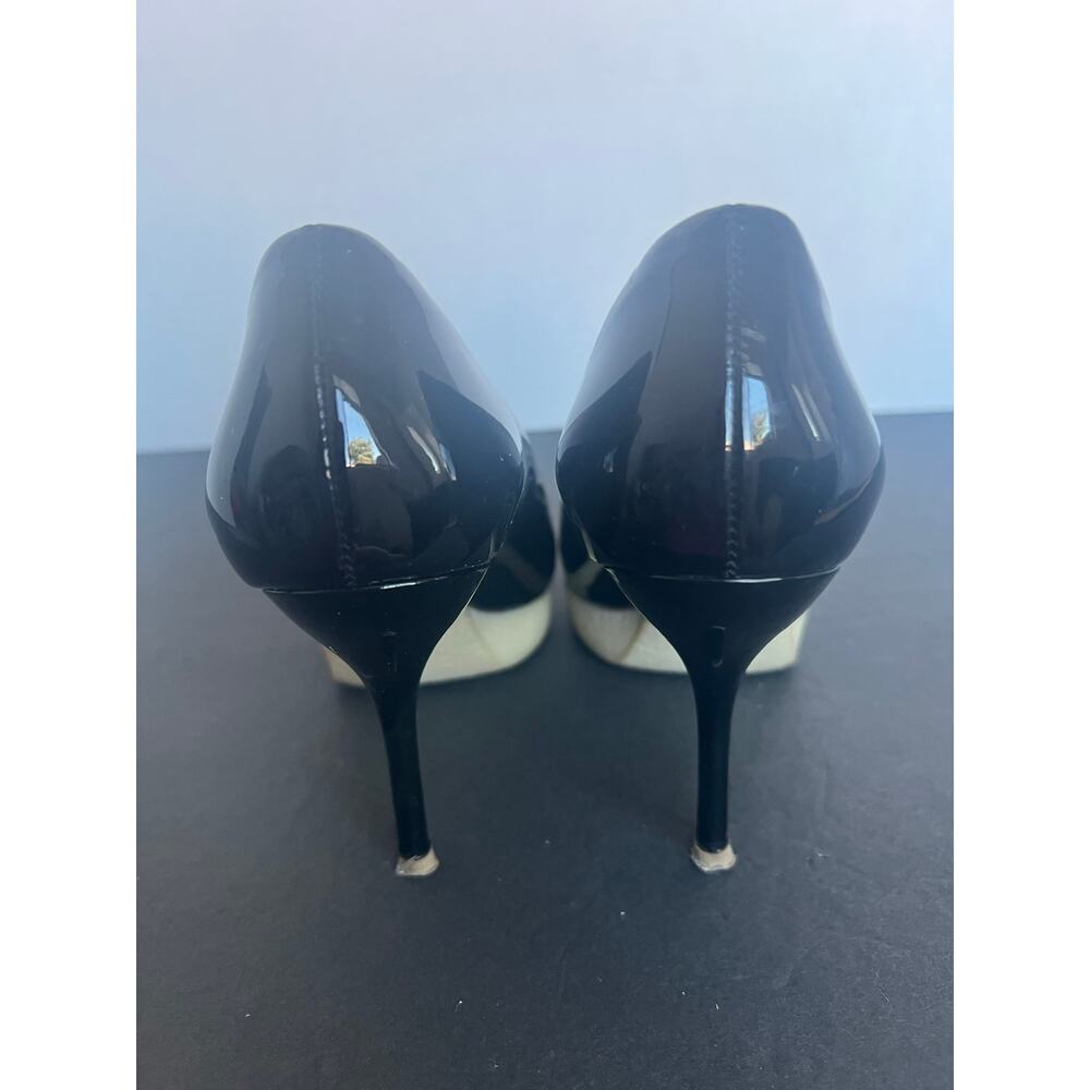 Gucci Tom Ford Platform Pointy Toe Black‎ White Patent Leather Slip On Pumps 6.5 - Picture 7 of 12
